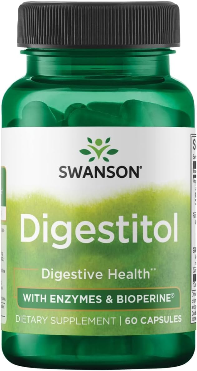 Swanson Digestitol - Natural Digestive Health Support with Digestive Enzymes and BioPerine - Supports Nutrient Absorption and Overall Wellness - 60 Capsules