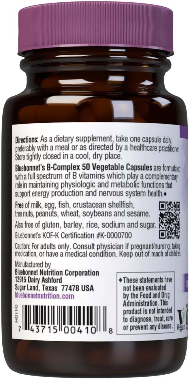Bluebonnet Nutrition B Complex 50 Vegetable Capsules, Complete Full Spectrum B Vitamins - görsel 3