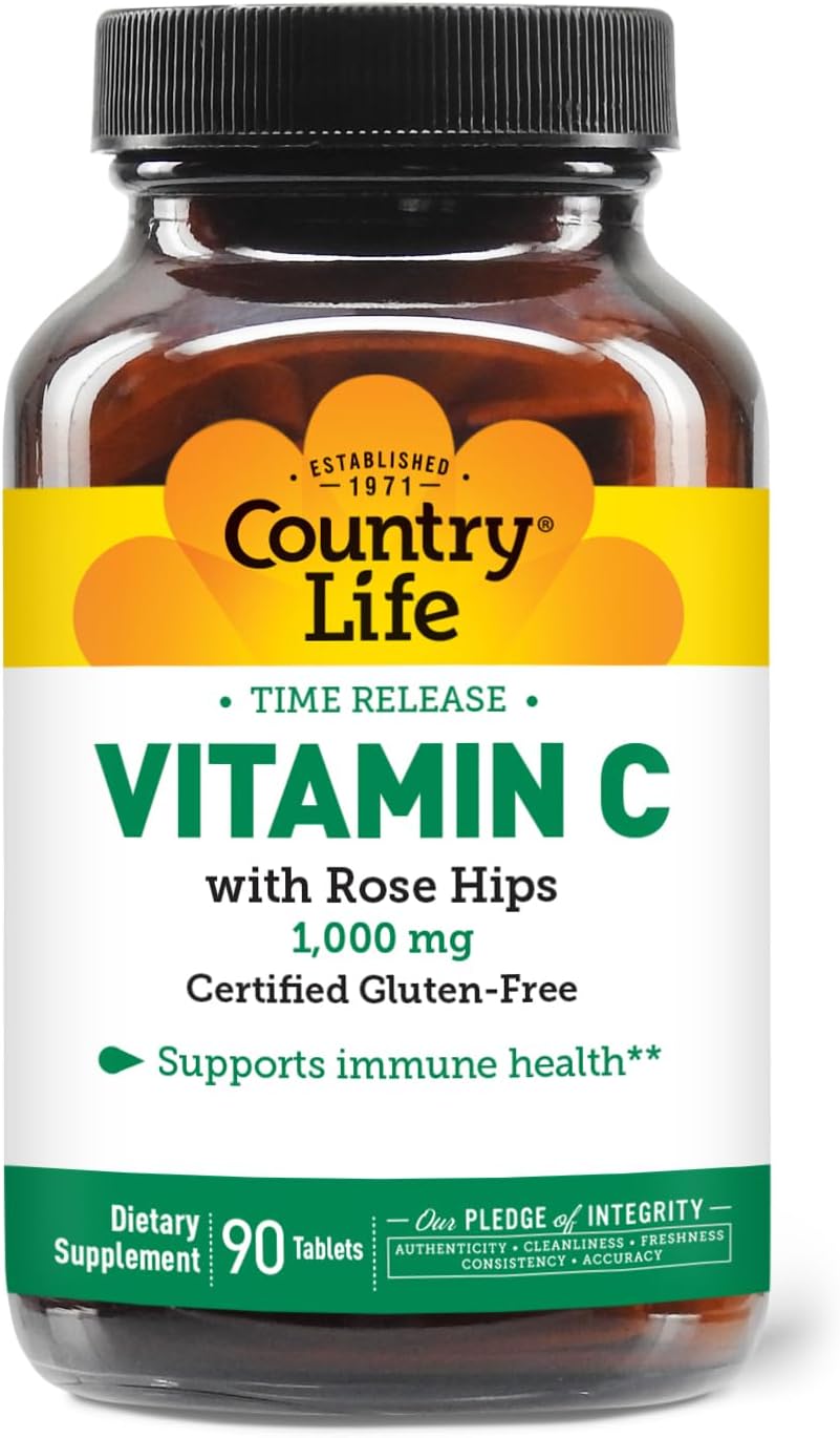 Country Life Vitamin C 1000 mg with Rose Hips – Time Release – 90 Tablets