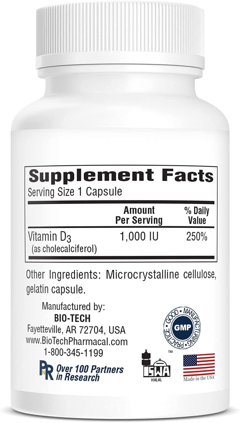 Bio-Tech Pharmacal D3 (1,000 IU), 250 Capsules – All-Natural Supplement - görsel 4