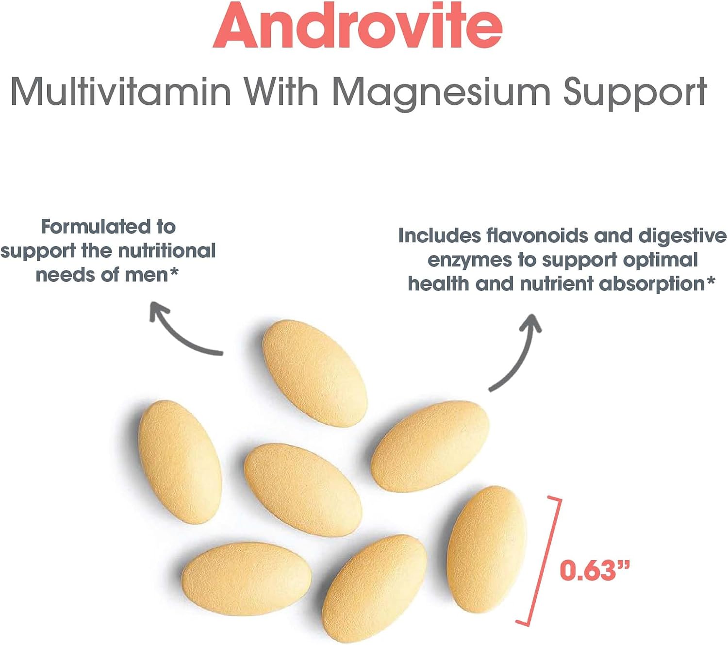 Optimox Androvite for Men - Magnesium Supplement 500 mg, Multivitamin & Multimineral, Calcium-Free - 180 Tablets