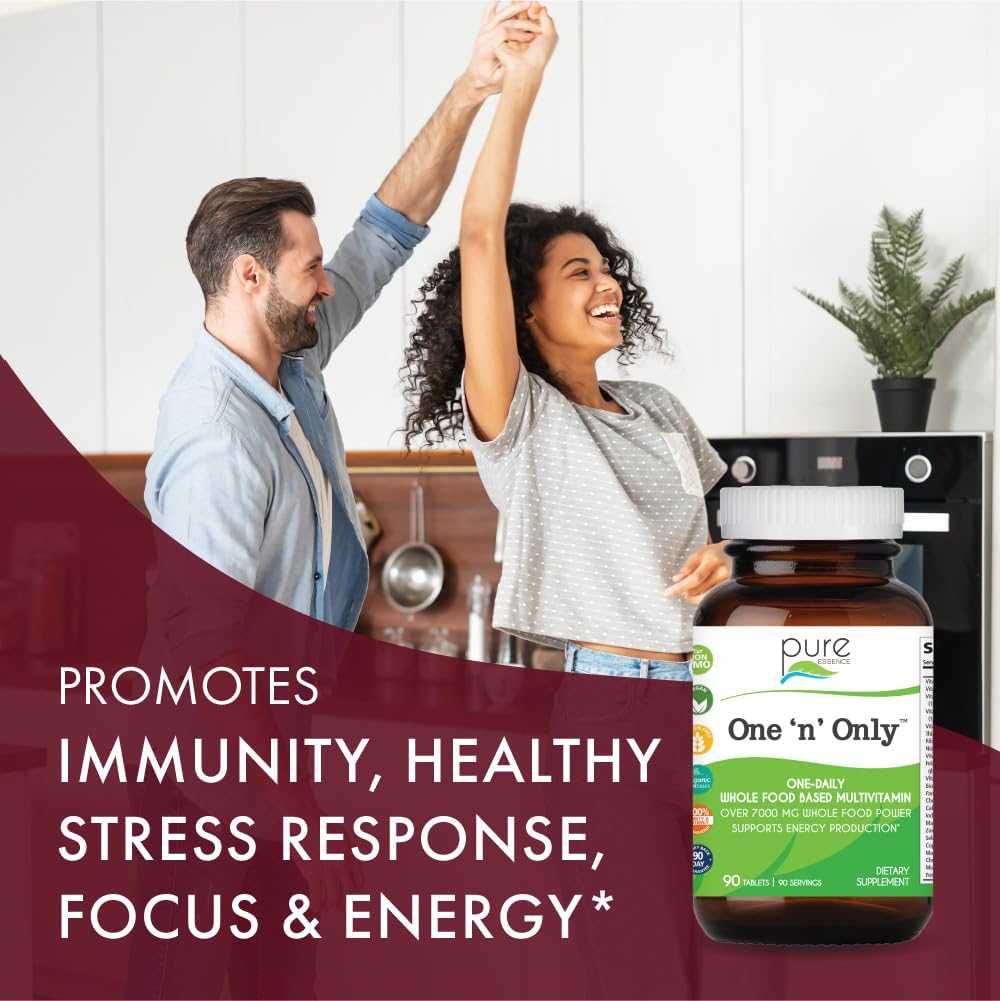 One n Only Whole Food Multivitamin by Pure Essence, Once-Daily with Superfoods, Minerals, Digestive Enzymes, Vitamin D3, B12, Biotin - 90 Tablets