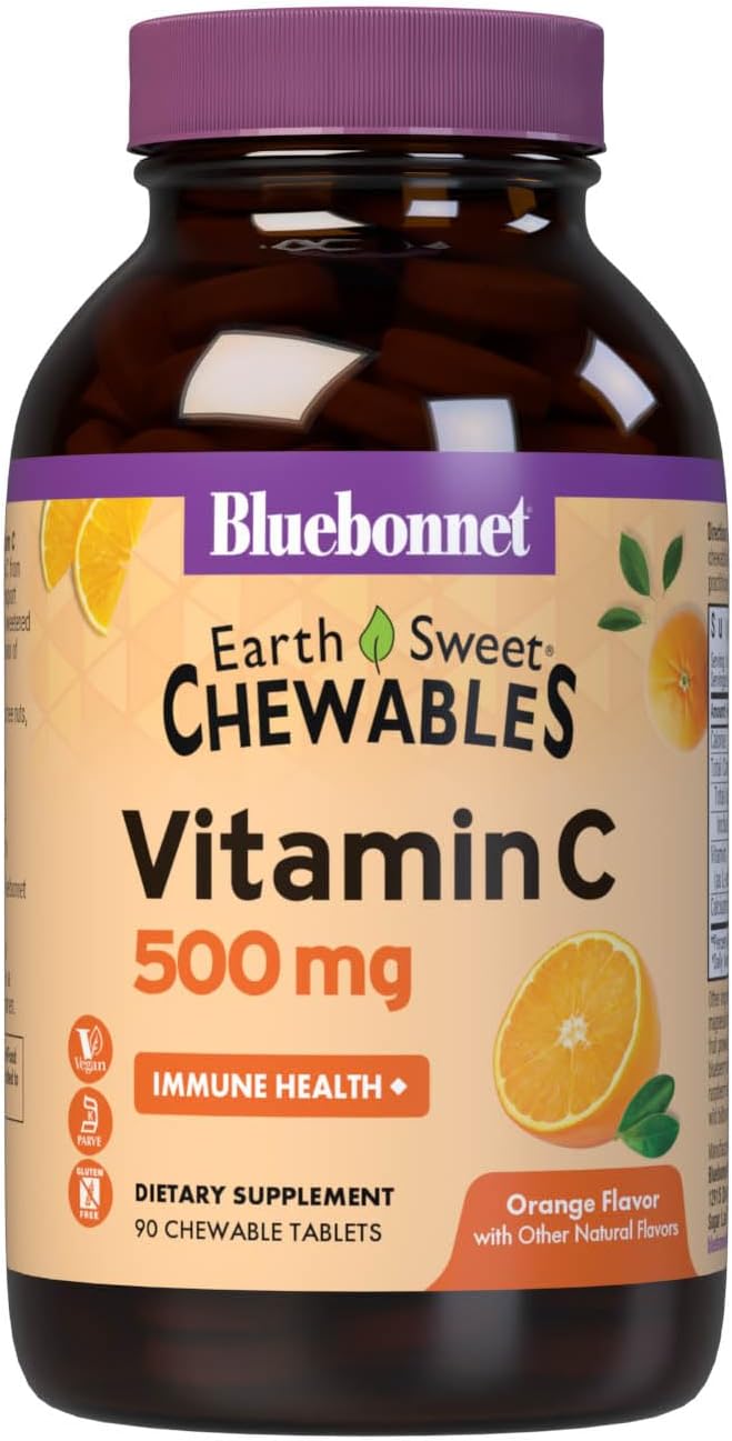 Bluebonnet EarthSweet Vitamin C 500 mg Chewable Tablets - Orange, 90 Count - görsel 1