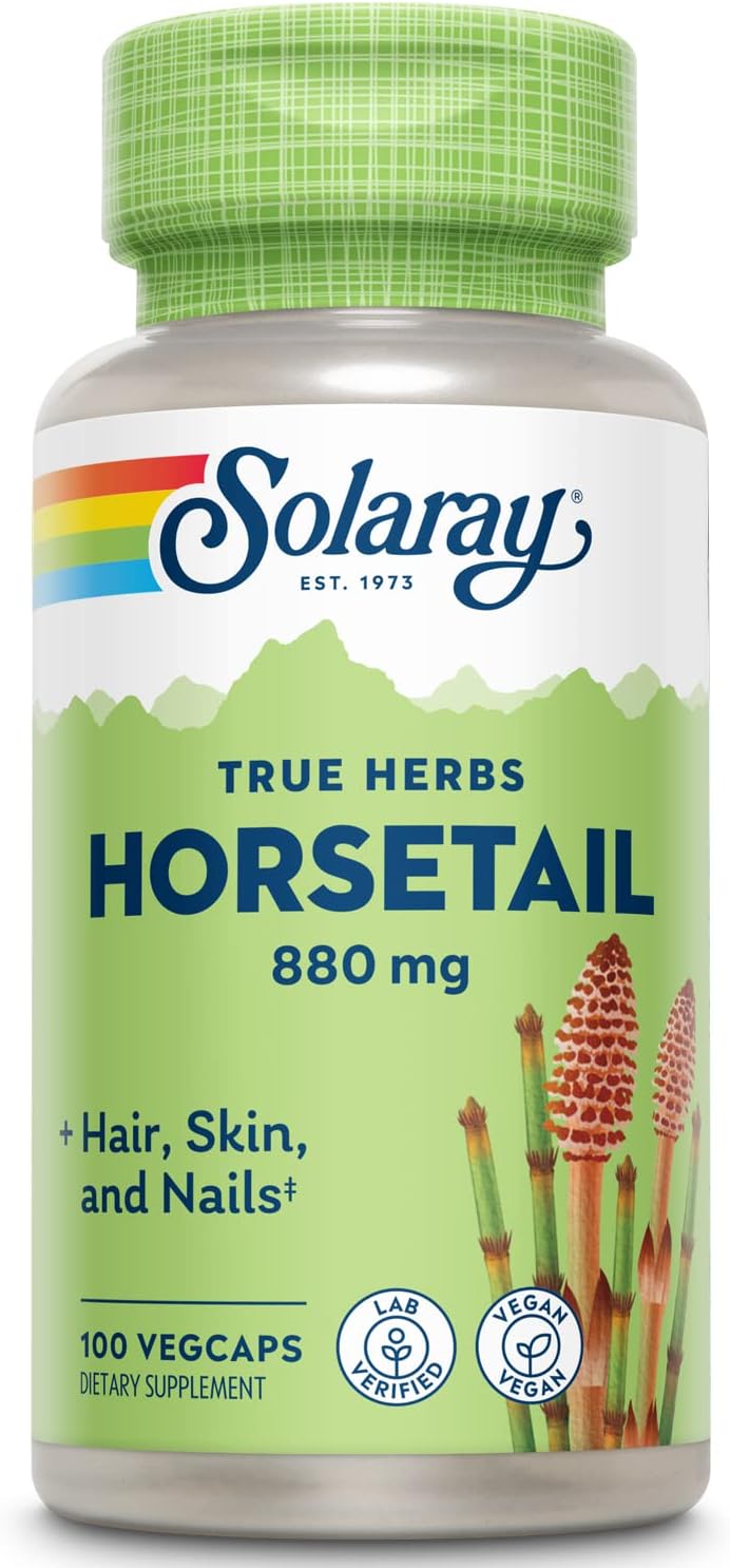 Solaray Horsetail 880 mg - Natural Silica Supplement for Hair, Skin & Nails - 100 Vegan Capsules
