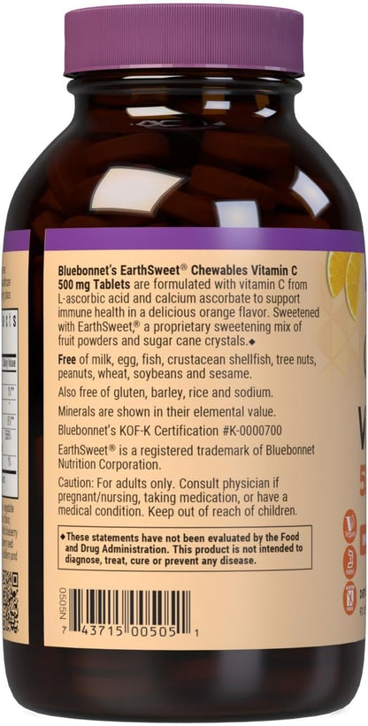 Bluebonnet EarthSweet Vitamin C 500 mg Chewable Tablets - Orange, 90 Count