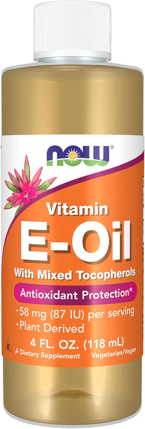 NOW Foods Natural Vitamin E Oil (D-Alpha Tocopherol) with Mixed Tocopherols, 118 mL