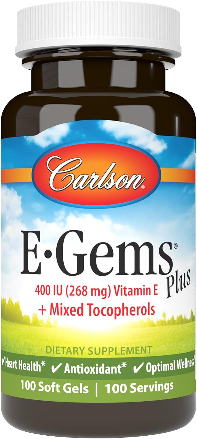 Carlson - E-Gems Plus, 400 IU (268 mg), Natural-Source Vitamin E, Overall Health, 100 Softgels