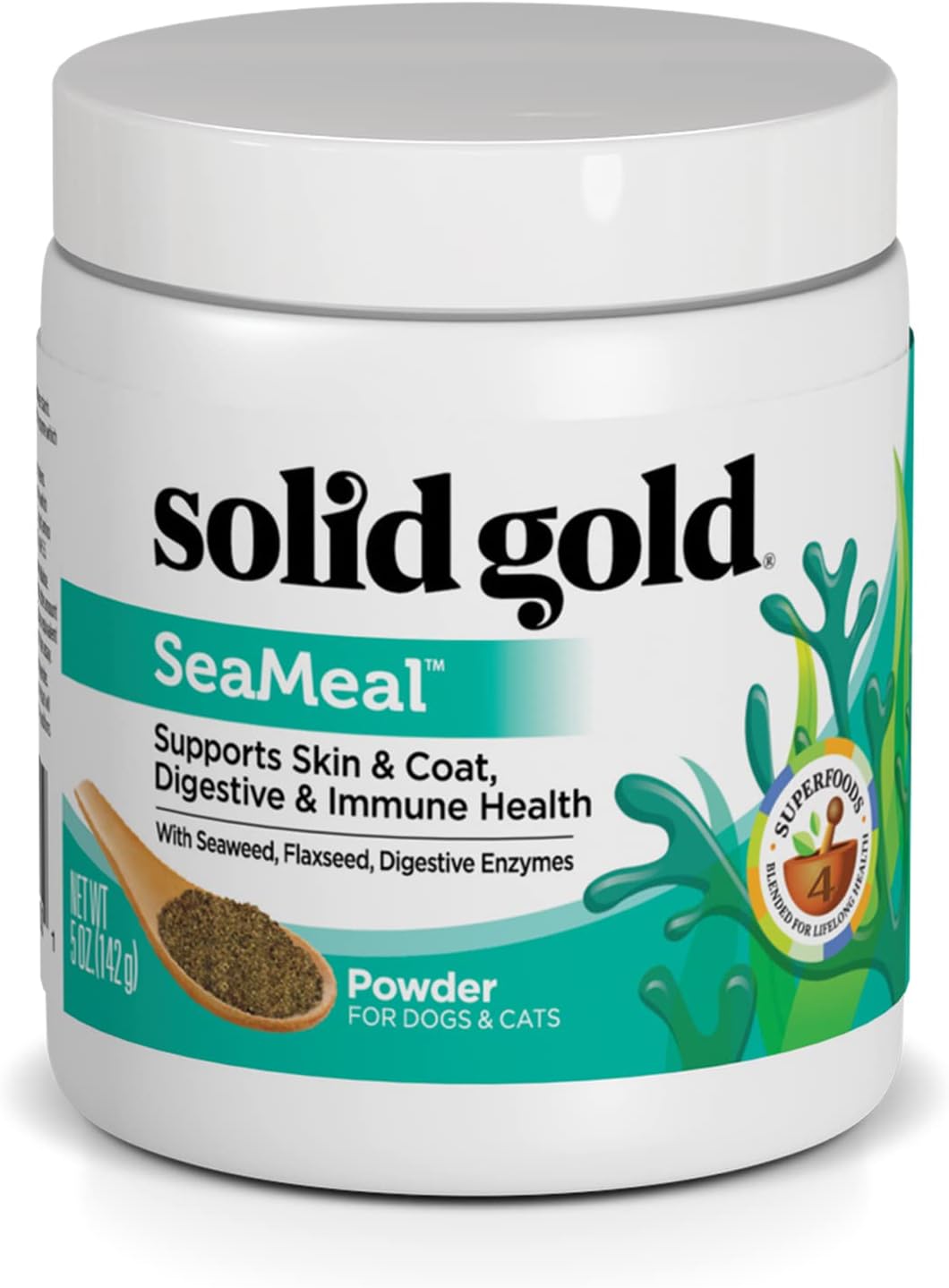 Solid Gold Cat & Dog Multivitamin Powder - SeaMeal Kelp-Based Supplement with Omega-3 - 1 lb