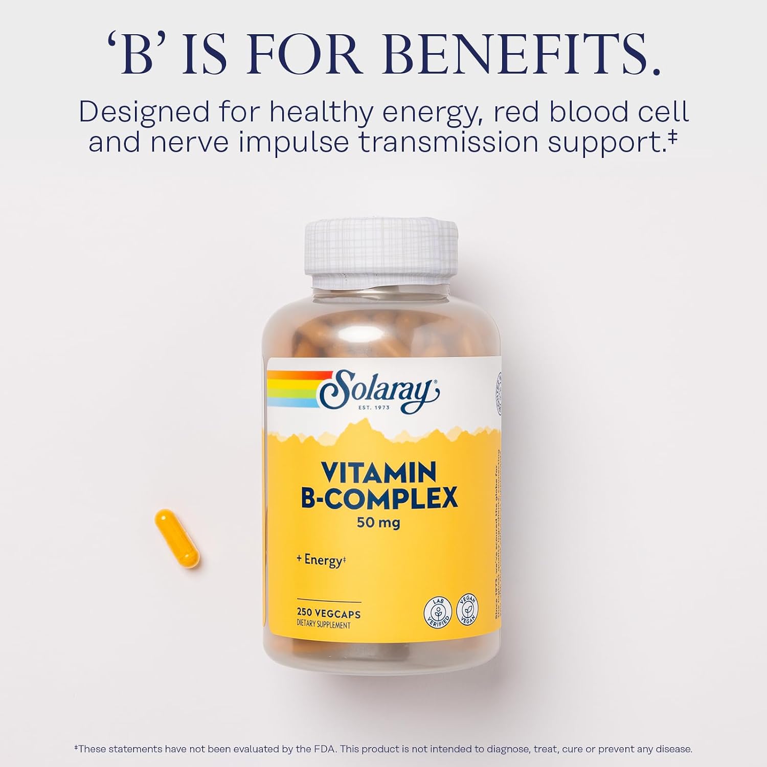 SOLARAY Vitamin B Complex 50 mg - Energy Metabolism & Nervous System Support - Vegan, 250 VegCaps