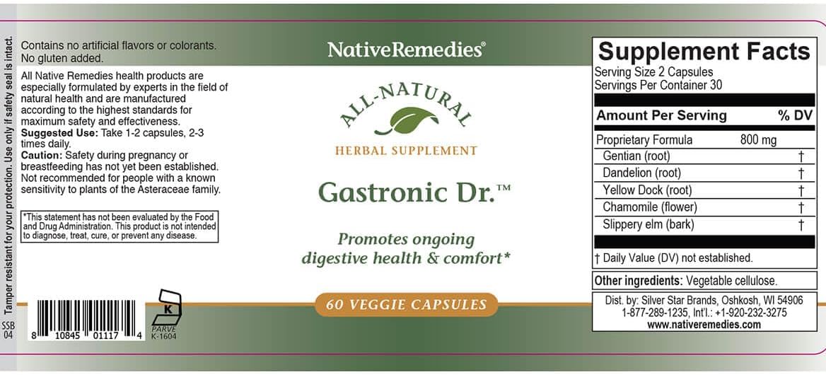 Native Remedies Gastronic Dr. - Natural Herbal Digestive Supplement for Dogs, 60 Vegetarian Capsules