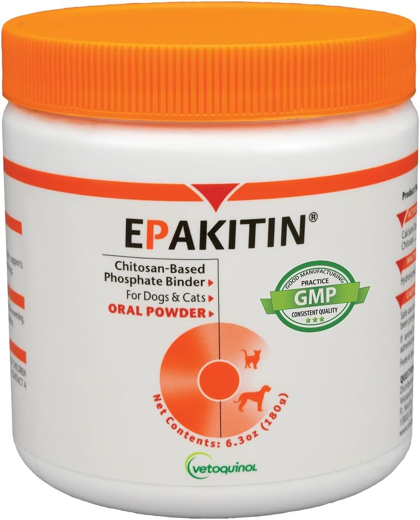 Vetoquinol Epakitin Chitosin-Based Phosphate Binder for Cats & Dogs – Renal Support Supplement Powder - 300g