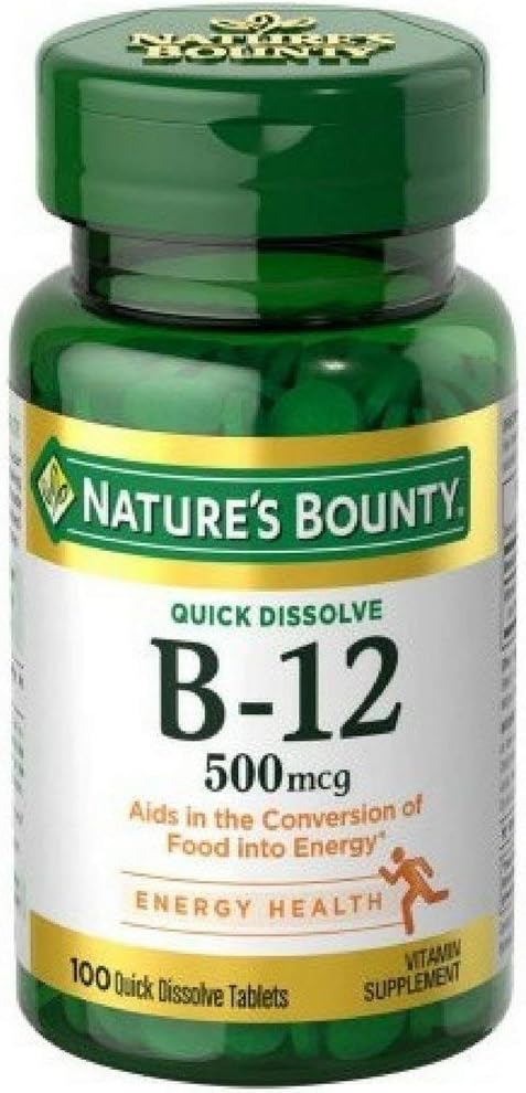 Nature's Bounty Vitamin B12 500mcg Quick Dissolve Tablets, 100 Count
