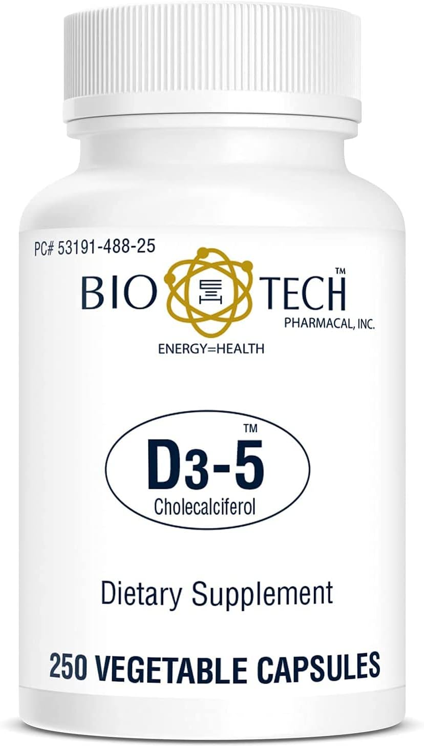 Bio-Tech Pharmacal D3-5 (5000 IU), 250 Vegetable Capsules – All-Natural Supplement – Supports Bone & Immune Health – No Dairy, Fish, Gluten, Peanut, Shellfish, & Soy - görsel 2