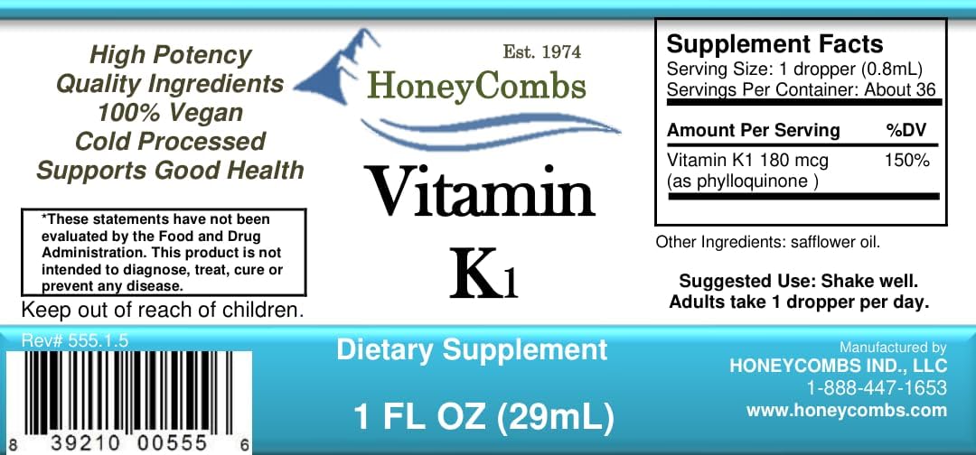 HoneyCombs Vitamin K1 Liquid Drops – Phytonadione for Newborns & Adults, 30 mL