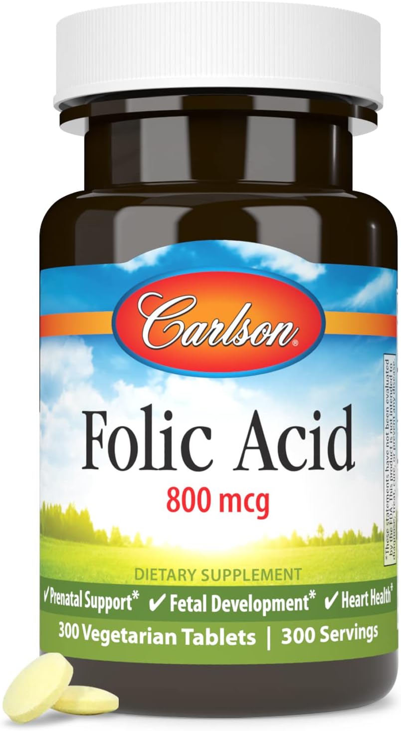Carlson – Folic Acid, 800 mcg, Provides Important Prenatal Support, 300 Tablets