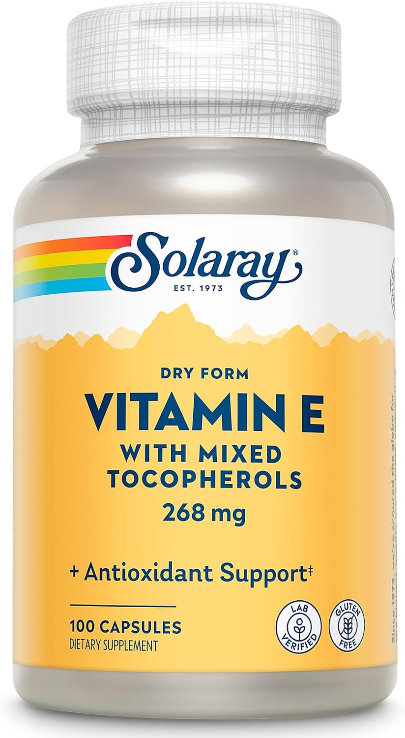 SOLARAY Vitamin E 400 IU (268 mg) - Dry Form with Mixed Tocopherols, Natural Source, 100 Capsules