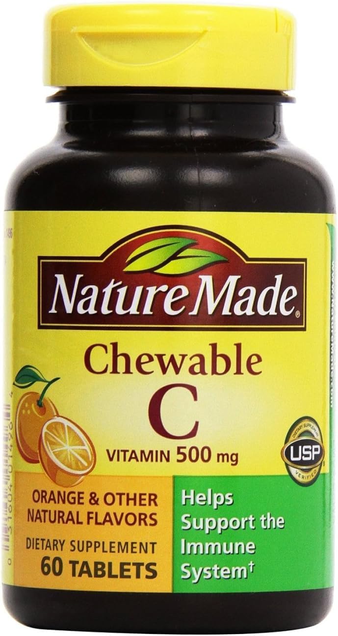 Nature Made Vitamin C 500 mg Chewable Tablets, Orange Flavour – Pack of 4 (240 Tablets)