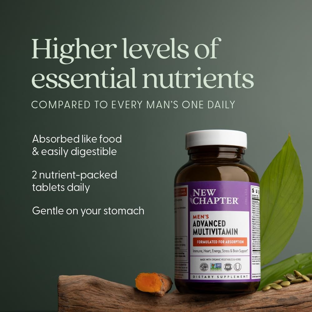 New Chapter Men's Multivitamin Advanced Formula for Stress, Brain, Immune & Energy Support – Whole-Food Fermented, 72 Tablets