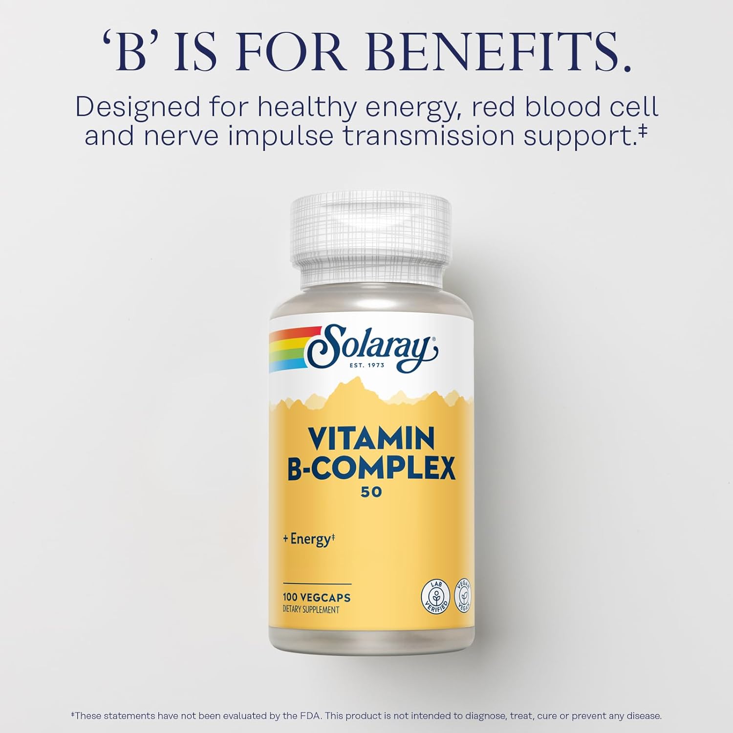 Solaray Vitamin B Complex 50 mg – Cellular Energy & Nerve Support – 100 VegCaps
