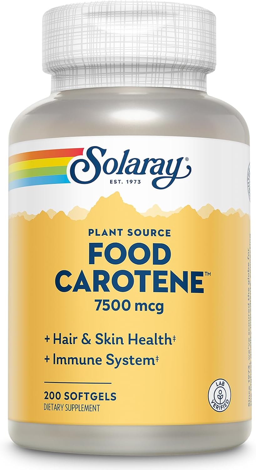 SOLARAY Food Carotene - Vitamine A sous forme de bêta-carotène 25 000 UI, 100 gélules molles