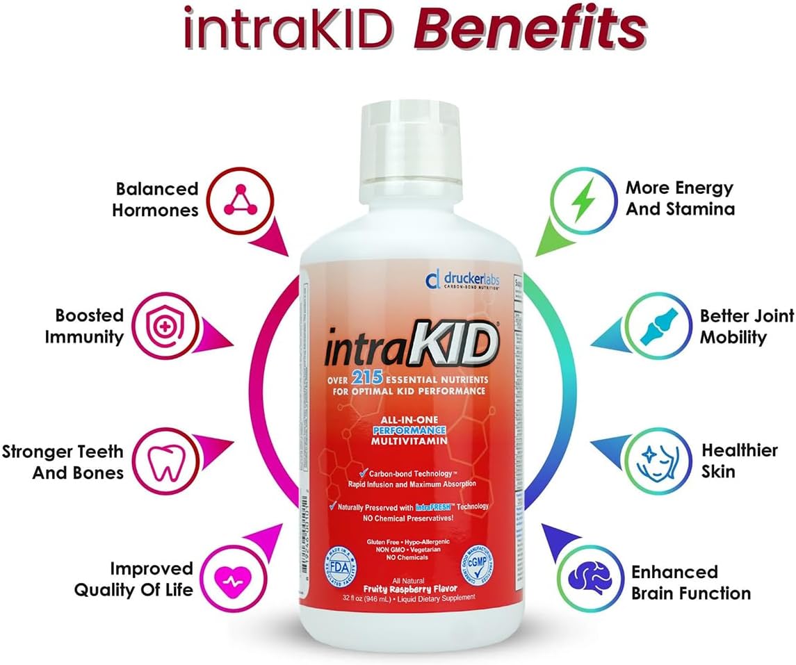 intraKID Organic Liquid Multivitamin for Kids, Fruity Raspberry, 946 mL