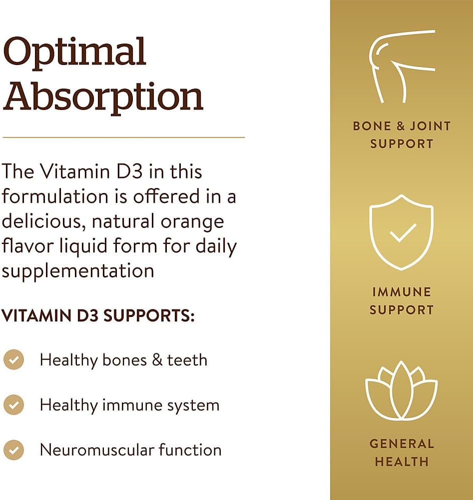 Solgar Liquid Vitamin D3 125 mcg (5,000 IU), 59 mL – Natural Orange Flavour