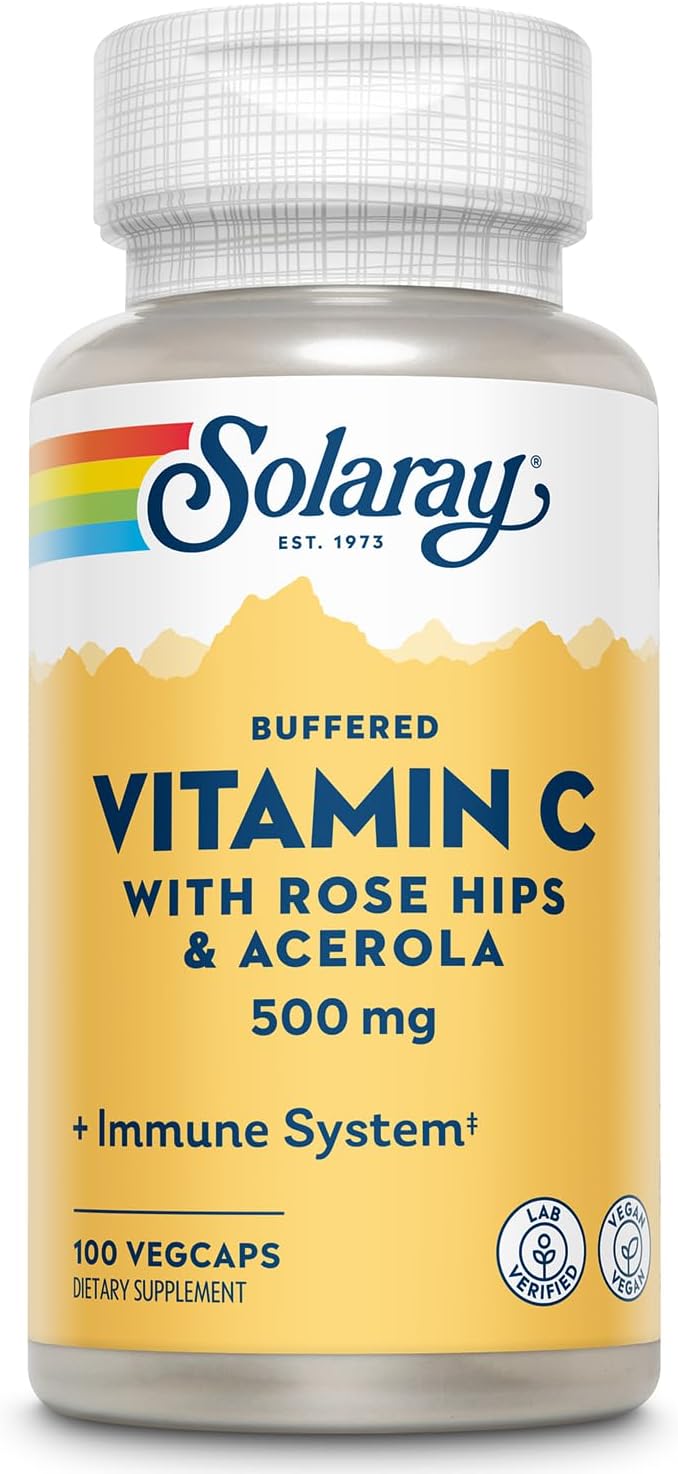 SOLARAY Buffered Vitamin C 500 mg plus Rose Hips and Acerola - Immune Support Supplement - 100 VegCaps