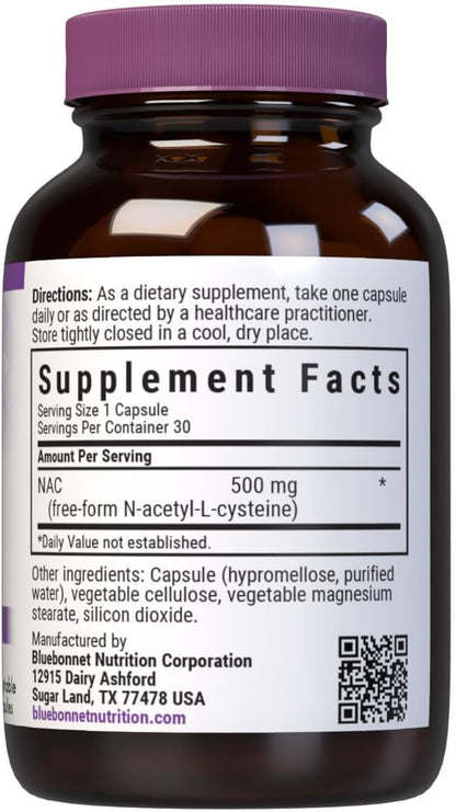 Bluebonnet NAC 500 mg Capsules, 30 Count
