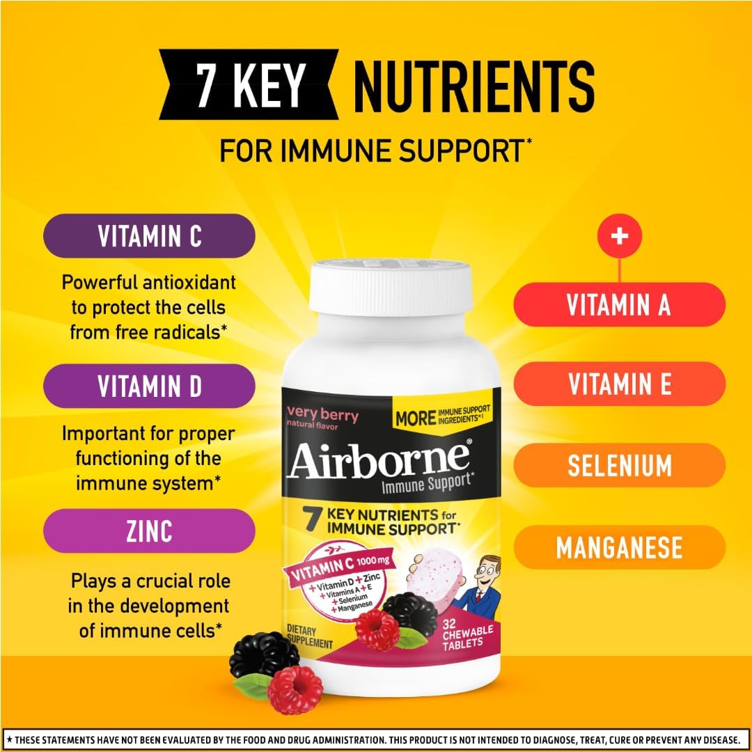 Airborne Vitamin C 1000mg Very Berry Chewable Tablets, 32 Count - görsel 9