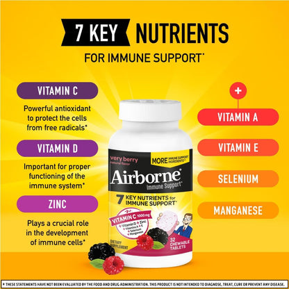 Airborne Vitamin C 1000mg Very Berry Chewable Tablets, 32 Count