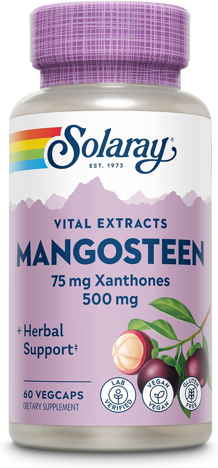 SOLARAY Vital Extracts Mangosteen 500mg - Herbal Supplement with Xanthones & Polyphenols, Vegan & Gluten-Free, 60 VegCaps