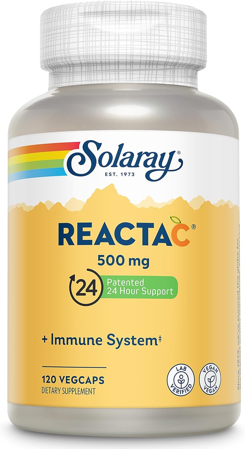 SOLARAY ReactaC Vitamin C 500mg - Patented 24-Hour Immune Support with Bioflavonoids and Rutin - Vegan, 180 Capsules