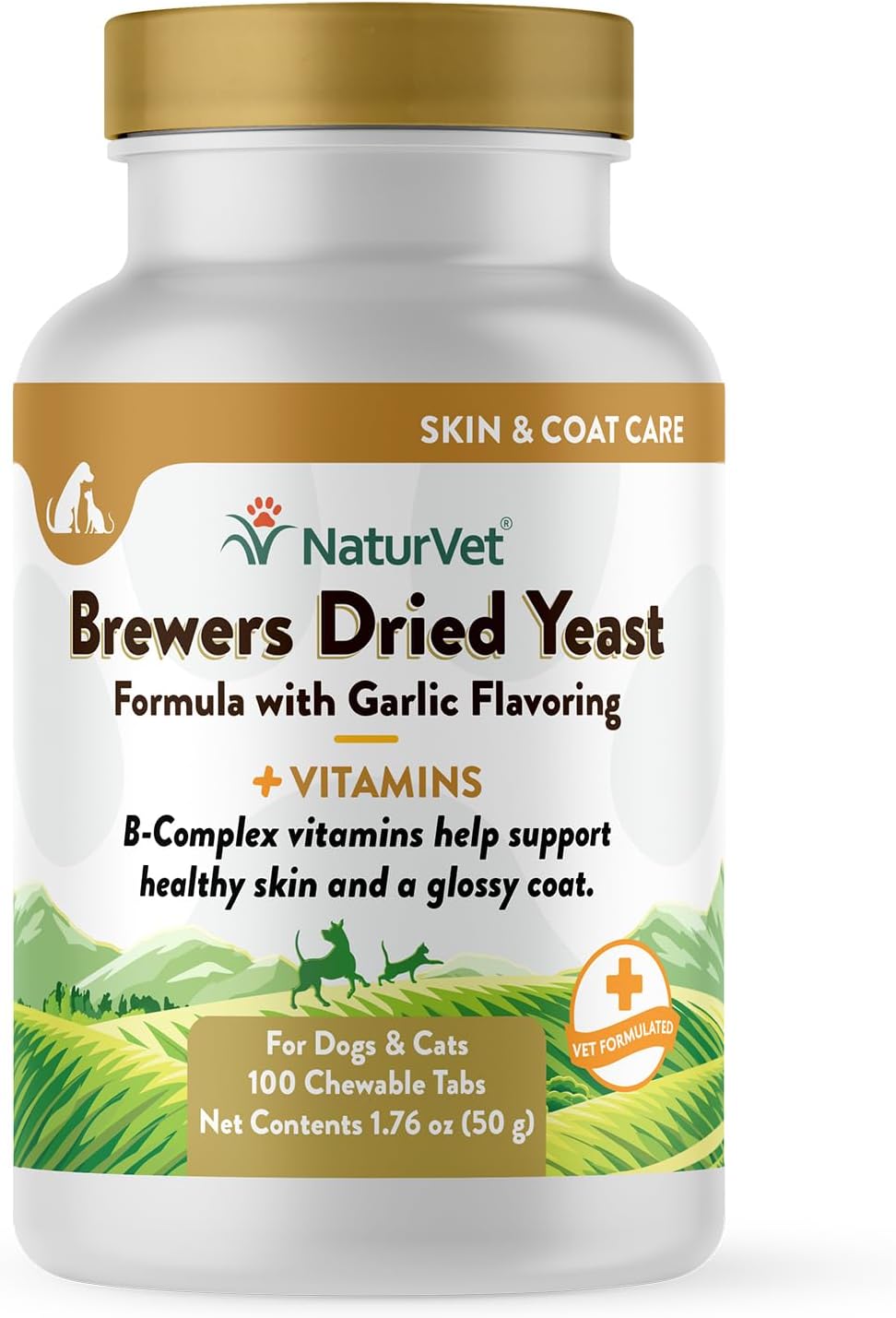 NaturVet Brewer's Dried Yeast Formula with Garlic Flavouring Plus Omegas - Rich in Omega-3, 6 & 9 Fatty Acids - Fortified with B1, B2, Niacin & Vitamin C - for Dogs & Cats, 1000 Chewable Tablets