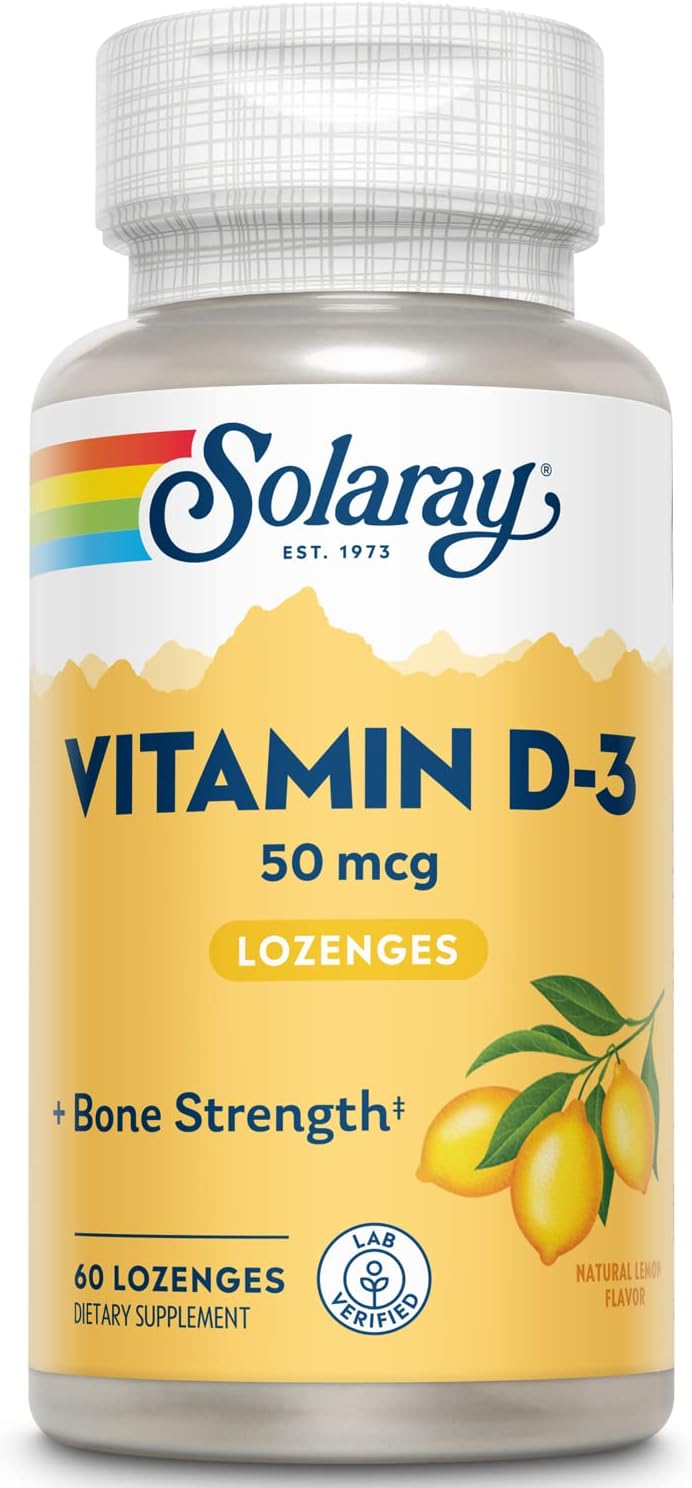 SOLARAY Vitamin D3 2000 IU Lozenges - Natural Lemon Flavour, 60 Count