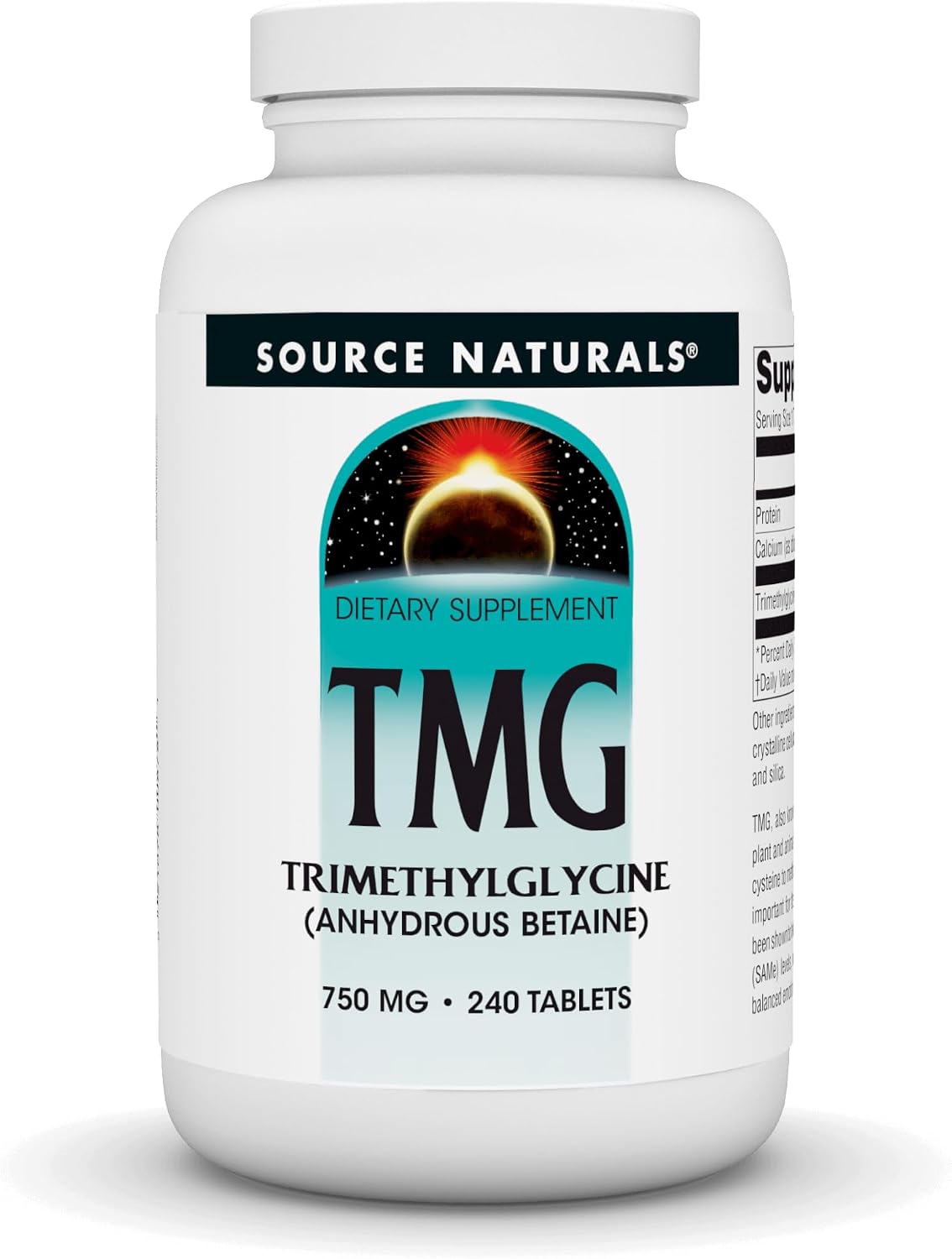 Source Naturals TMG, Trimethylglycine (Anhydrous Betaine) - 750 mg - 60 Vegetarian Tablets