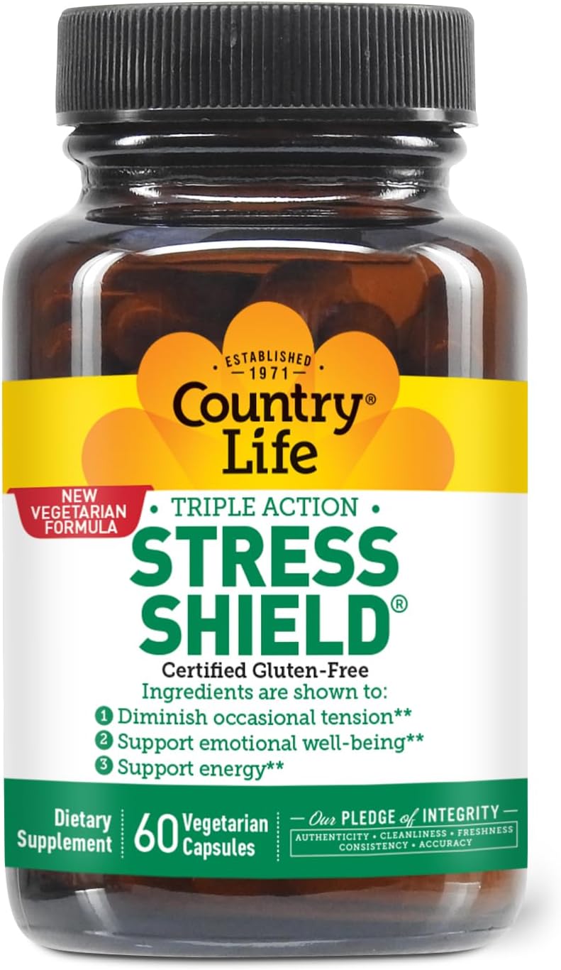 Country Life Stress Shield - Stress & Tension Relief Supplement with Ashwagandha & B Vitamins, 60 Capsules