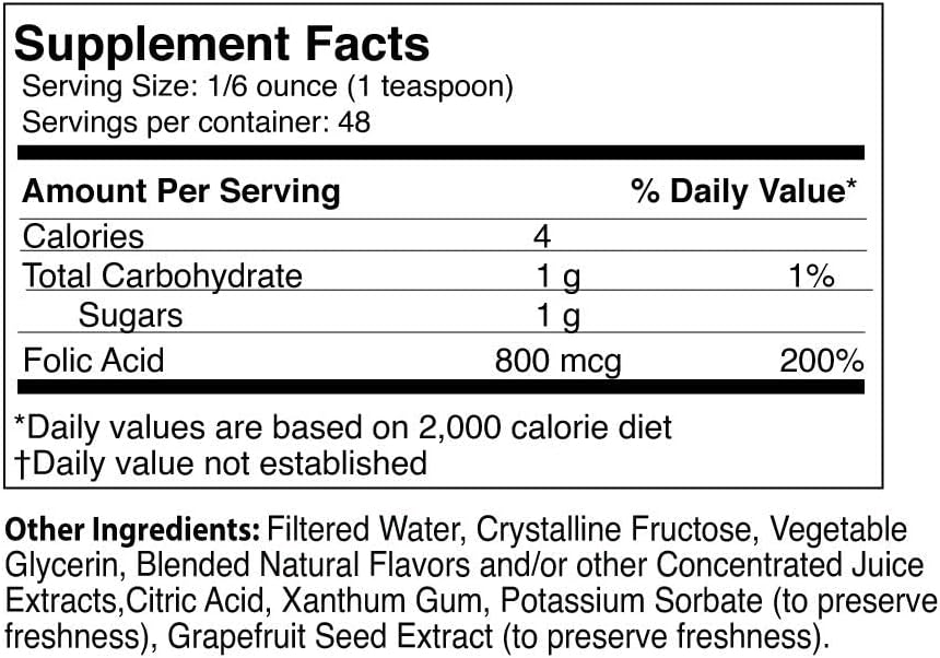 Life Solutions Liquid Folic Acid Supplement, 800 mcg, Berry Flavour, 240 mL