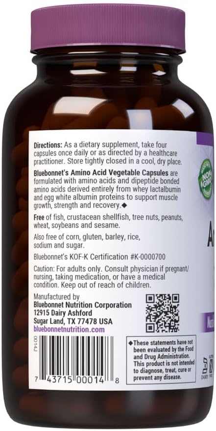 Bluebonnet Amino Acid 750 mg - 180 Vegetable Capsules - görsel 3