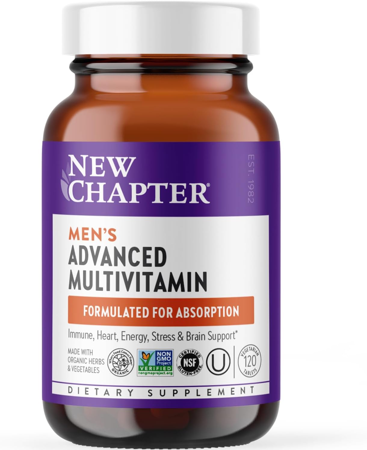 New Chapter Men's Multivitamin Advanced Formula for Stress, Brain, Immune & Energy Support – Whole-Food Fermented, 72 Tablets
