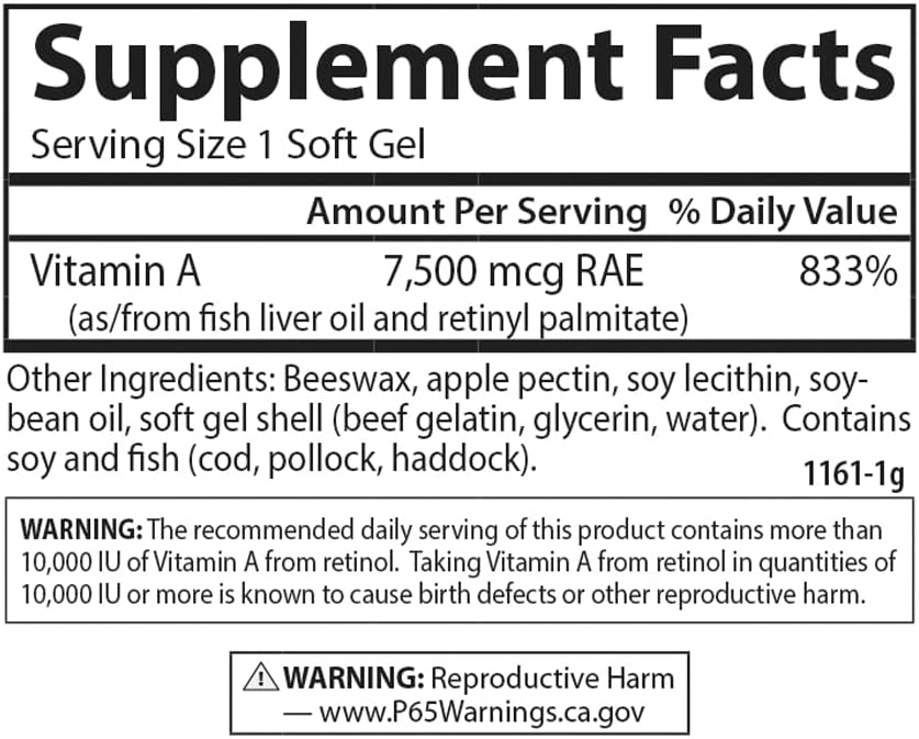 Carlson Labs Vitamin A with Pectin, 25,000 IU, 100 Softgels