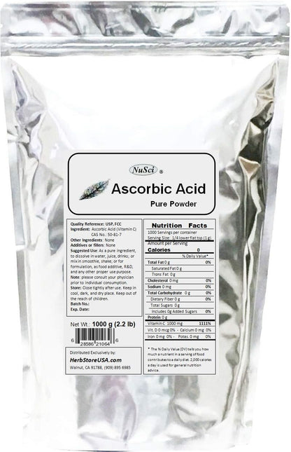 Ascorbic Acid Vitamin C Pure Powder - USP & FCC Quality (2270 g / 5 lb)