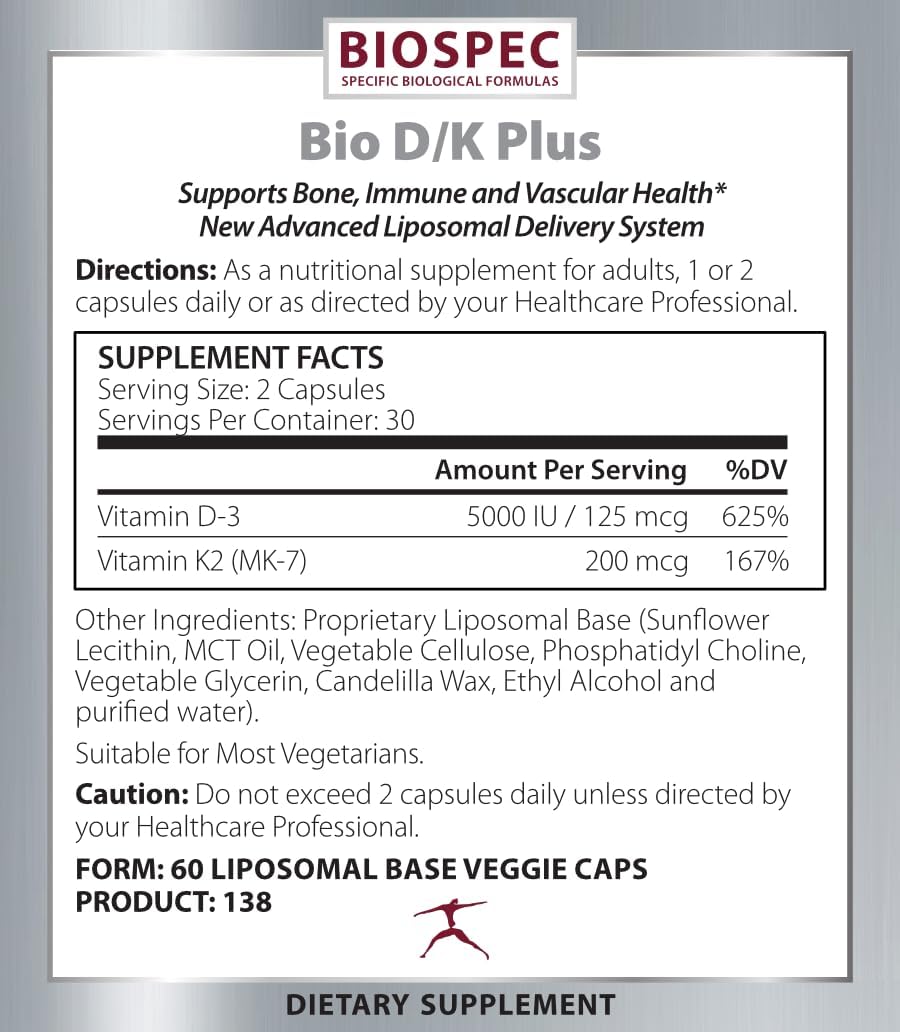 Bio D/K Plus - Vitamin D3 with K2 (MK-7) - 5000 IU D3 & 200 mcg K2 - Liposomal Base - 60 Capsules - görsel 2