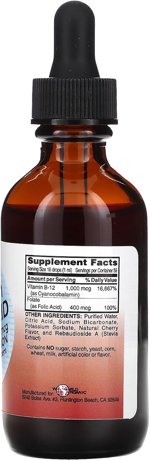 World Organics Liquid B-12 with Folic Acid, 2 oz