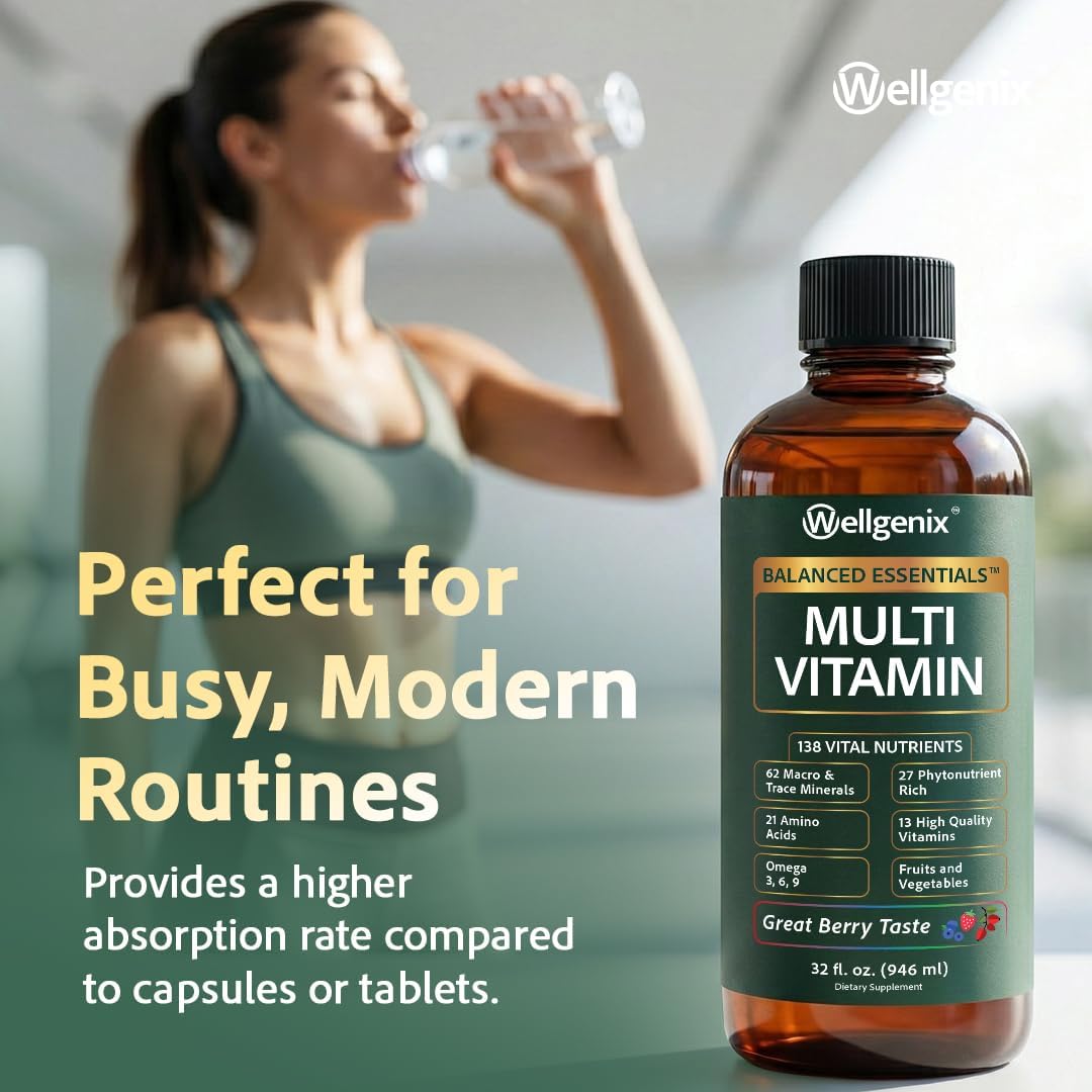 Wellgenix Balanced Essentials Liquid Multivitamin & Minerals – 32 fl oz (946 ml) – 138 Nutrients per Serving