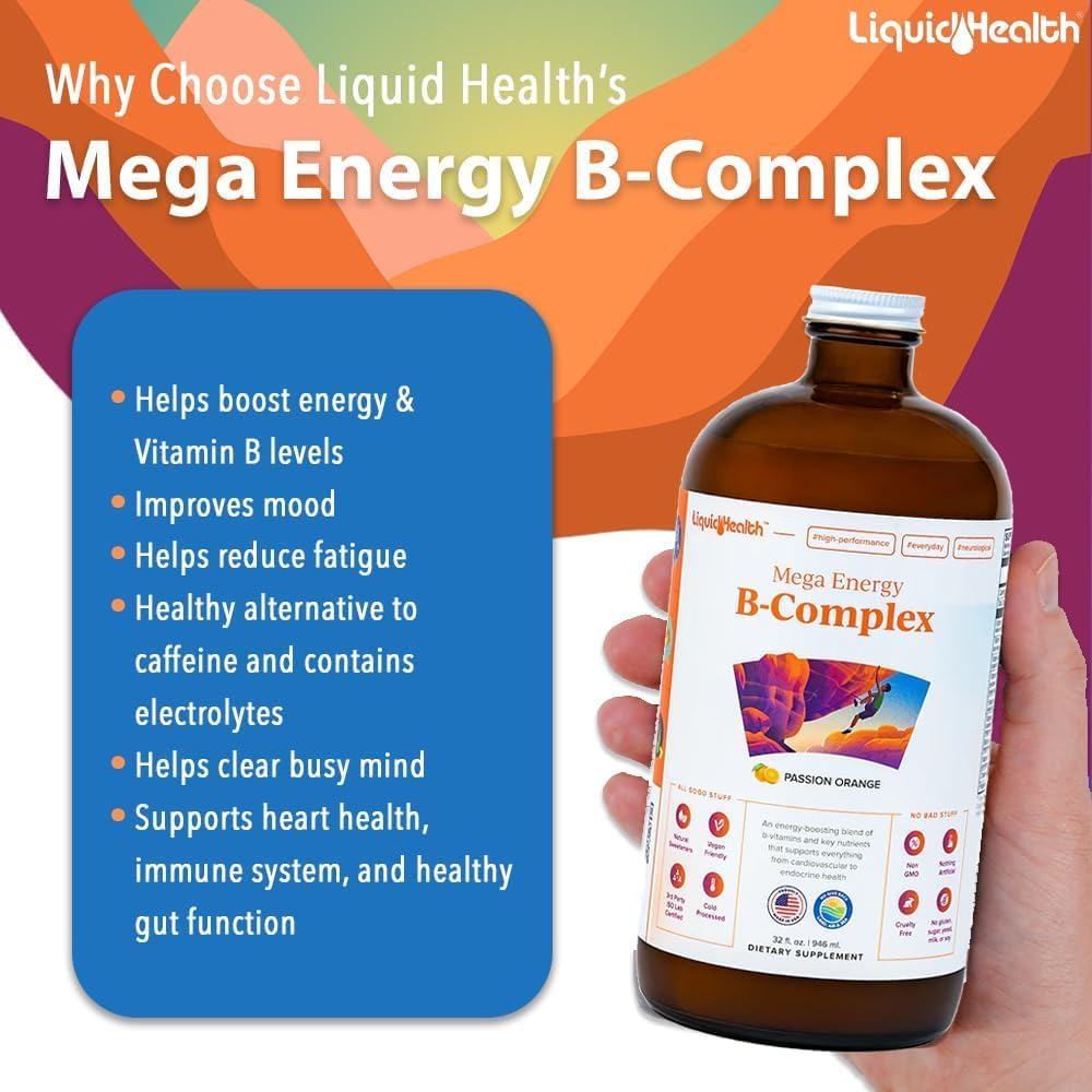 LIQUIDHEALTH Mega Energy Methylated B-Complex - Liquid Vitamin Supplement (946 mL)