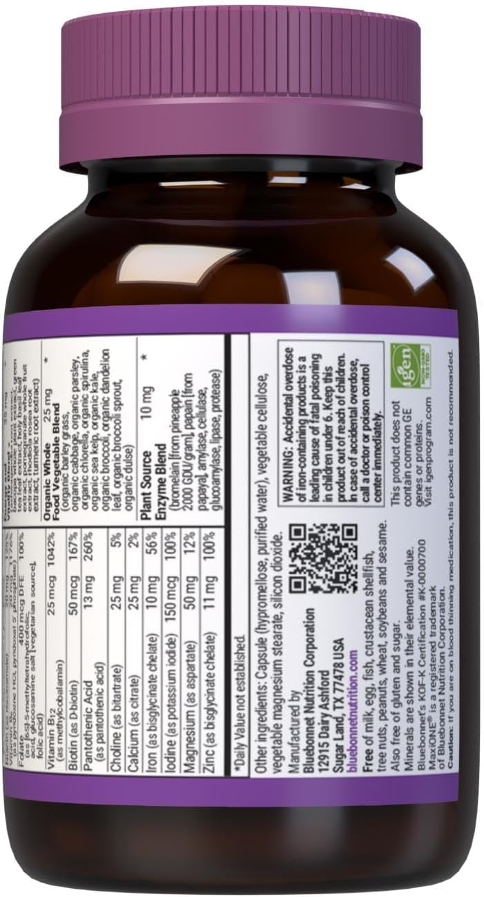 Bluebonnet Maxi One Iron Caplets – Single Daily Multivitamin with B Complex, Chelated Minerals & Vitamin K2 - görsel 3