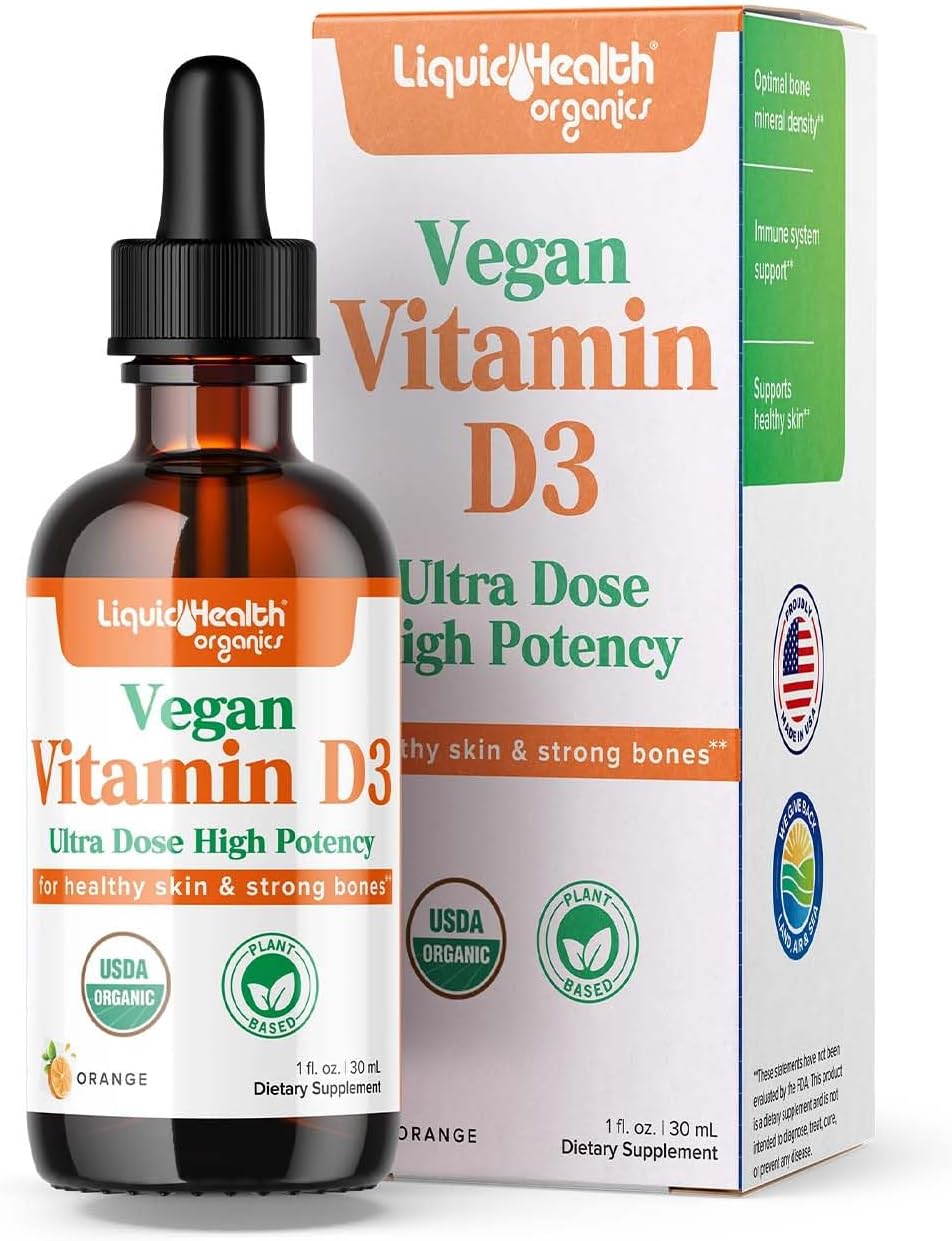 LIQUIDHEALTH Vitamin D3 4000 IU - USDA Organic Vegan Liquid Drops for Immune System Support, Bone Health & Mood Support (1 oz)