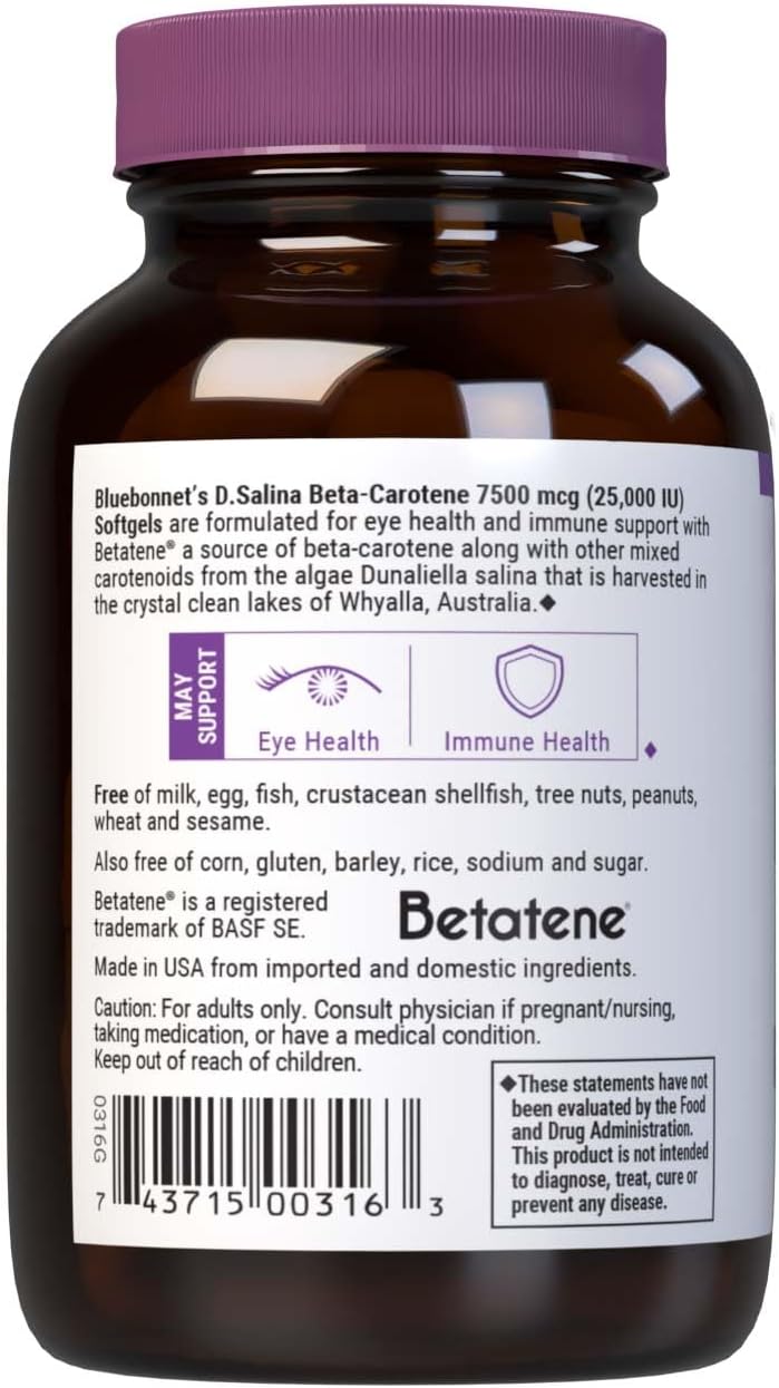BlueBonnet Mixed Beta-Carotene 25,000 IU (7500 mcg) - Eye Health & Immune Support - 90 Softgels - görsel 3