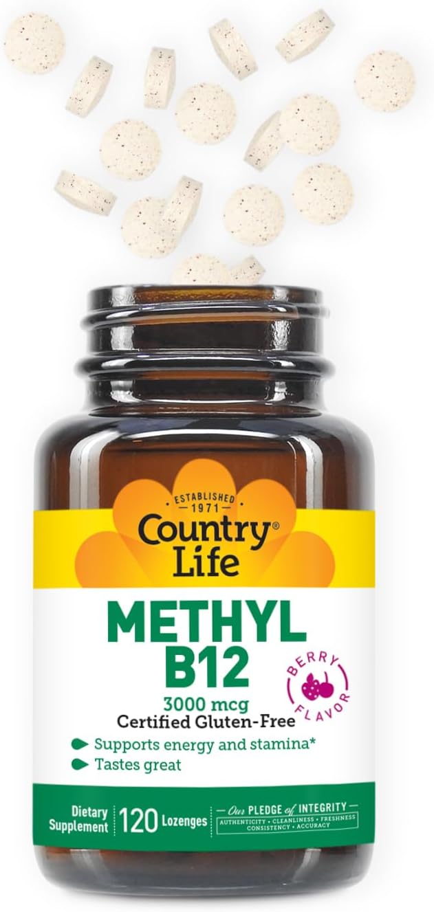 Country Life Methyl B12, 3000 mcg Lozenges - Berry Flavour, 120 Vegan Lozenges