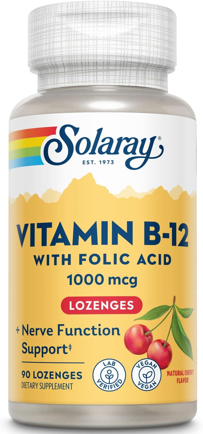 SOLARAY Vitamin B-12 1000mcg Lozenges with Folic Acid - Natural Cherry Flavour